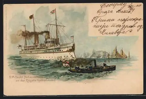 Lithographie S. M. Yacht Hohenzollern an der Regatta teilnehmend