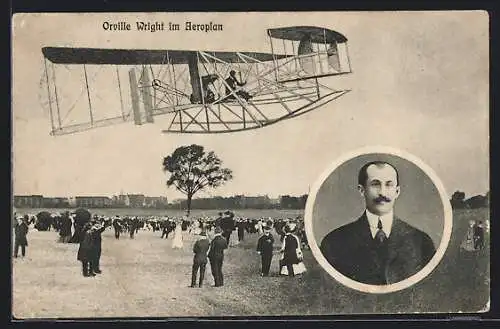AK Orville Wright im Aeroplan
