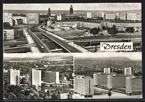 AK Dresden, Hochstrasse, Blick zur Wiener Strasse und Prager Strasse, Hochhäuser