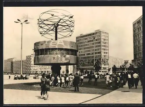 AK Berlin, moderne Architektur, Alexanderplatz, Urania-Weltzeit-Uhr