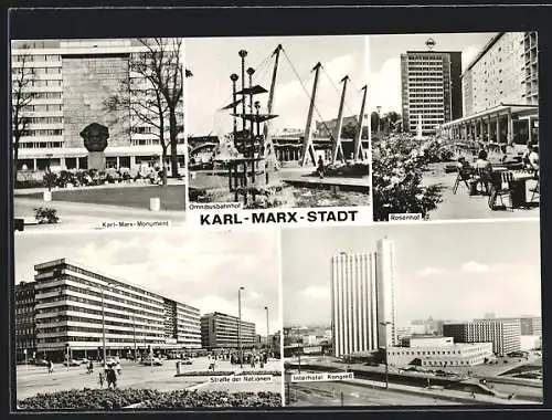 AK Karl-Marx-Stadt, Karl-Marx-Monument, Rosenhof, Omnibusbahnhof, Interhotel Kongress, Strasse der Nationen