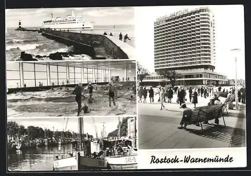 AK Rostock-Warnemünde, Fährschiff Warnemünde, Hotel Neptun, Wellenbad