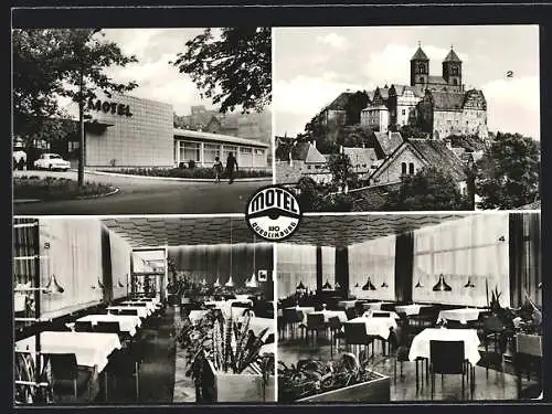 AK Quedlinburg, Das Motel mit Innenansichten, Schloss und Dom