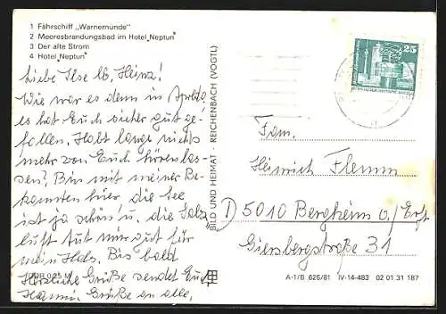 AK Rostock-Warnemünde, Hotel Neptun, Hafeneinfahrt mit Leuchtturm und Passagierschiff, Schwimmbad