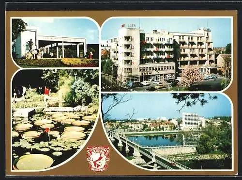 AK Piestany, Portál kolonádového mostu, Interhotel Eden a liecebný dom Jalta, Termálne jazero na Kúpel`nom ostrove