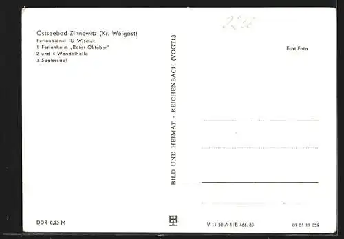 AK Zinnowitz, Feienheim Roter Oktober, Speisesaal