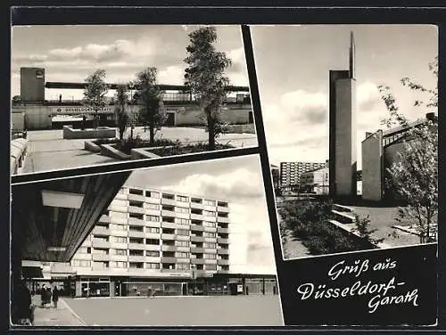 AK Düsseldorf-Garath, Bahnhof, Hochhaus, Platzpartie