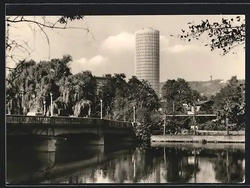AK Jena, Blick über die Saale zum Universitäts-Hochhaus