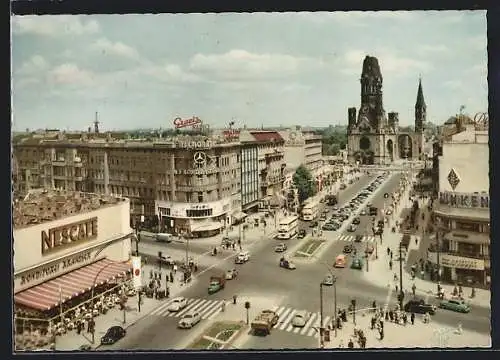AK Berlin-Charlottenburg, Blick auf den Kurfürstendamm und die Kaiser-Wilhelm-Gedächtniskirche