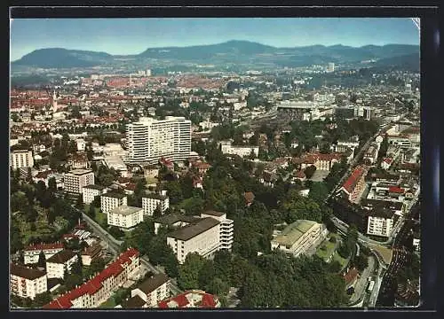 AK Bern, Gesamtansicht mit Inselspital, A.-Seiler-Haus und C. L.-Lory-Haus vom Flugzeug aus