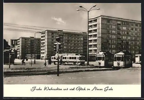 AK Karl-Marx-Stadt, Helmut-Just- /Wilhelm-Pieck-Strasse, Strassenbahnen