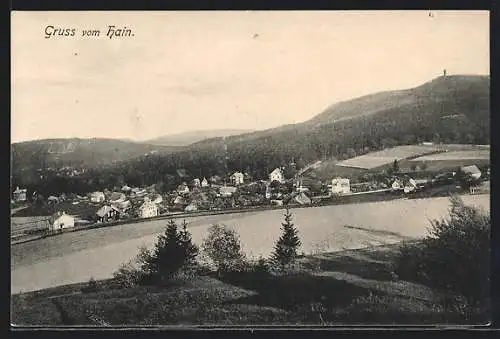 AK Hain bei Zittau, Ortspanorama aus der Vogelschau