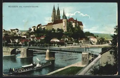 AK Meissen, Blick von der Elbe auf die Kgl. Albrechtsburg