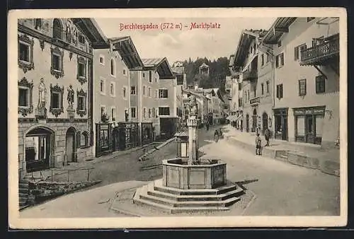 AK Berchtesgaden, Brunnen am Marktplatz