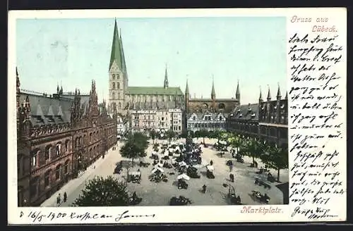 AK Lübeck, Marktplatz mit Kirche