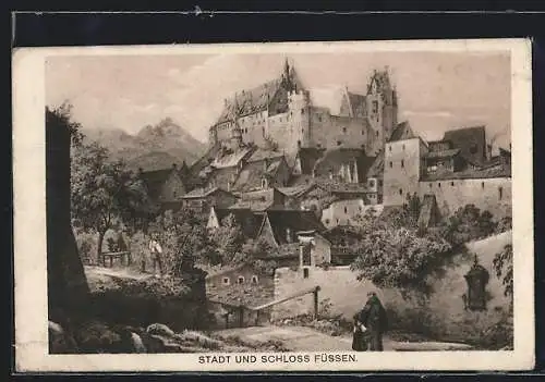 Künstler-AK Füssen, Stadt und Schloss Füssen