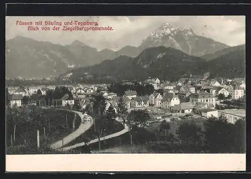 AK Füssen, Ortsansicht mit Säuling und Tegelberg, Blick von der Ziegelbergpromenade