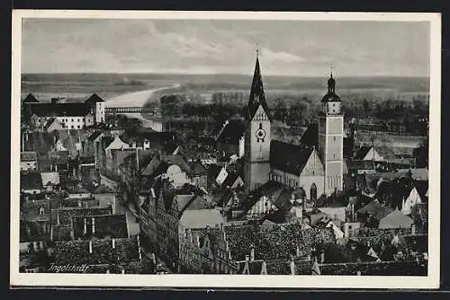 AK Ingolstadt, Ortsansicht mit Kirche aus der Vogelschau