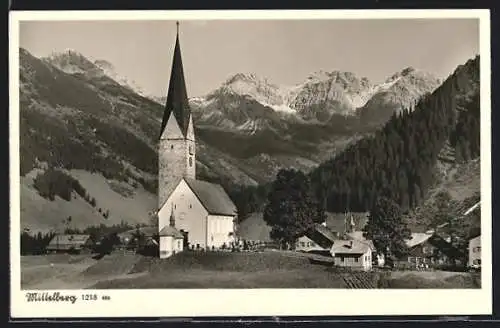 AK Mittelberg, Ortsansicht mit Bergen