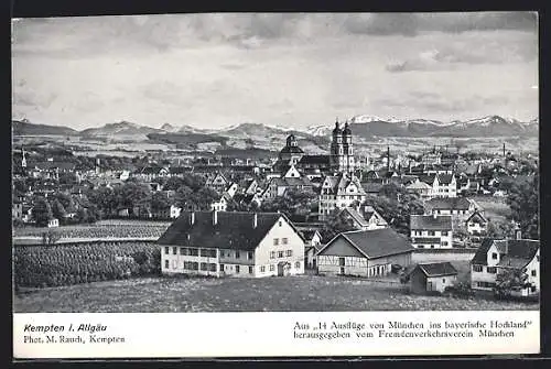 AK Kempten /Allg., Ortsansicht mit Bergpanorama