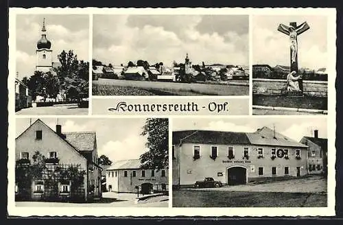 AK Konnersreuth / Opf., Ortsansicht, Gasthaus weisses Ross, Kirche