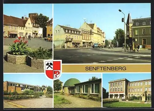 AK Senftenberg, Platz der Freundschaft, Bahnhofstr., Schwimmhalle, Planetarium, Ingenieurschule Ernst Thälmann