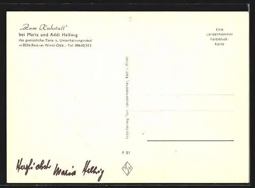 AK Reit im Winkl, Tanz- und Unterhaltungslokal Zum Kuhstall, Inh. Maria und Addi Hellwig