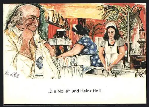 Künstler-AK Berlin, Restaurant Nolle, Nollendorfplatz, Reklame für Wodka Gorbatschow, Stadttyp Besitzer Heinz Holl