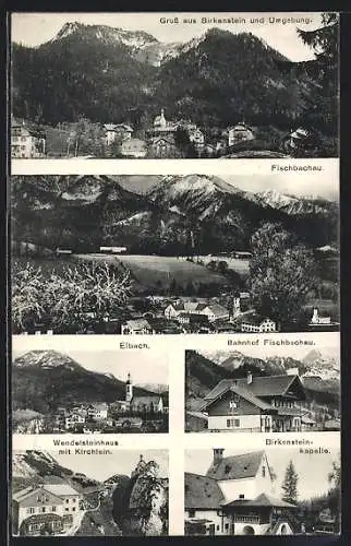 AK Birkenstein, Gasthaus Wendelsteinhaus und Kirchlein, Bahnhof Fischbachau, Teilansicht