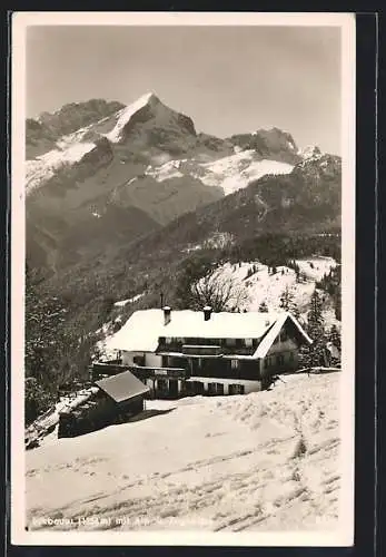 AK Garmisch, Berggasthof Eckbauer mit Alp- und Zugspitze