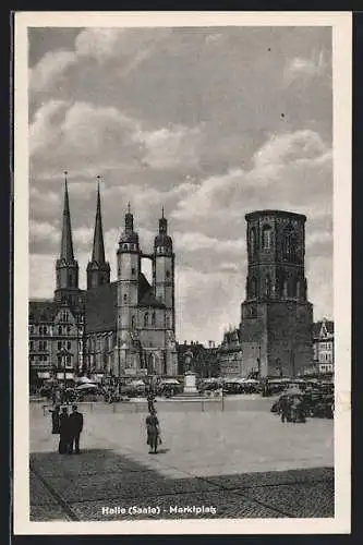 AK Halle /Saale, Marktplatz mit Turm und Kirche