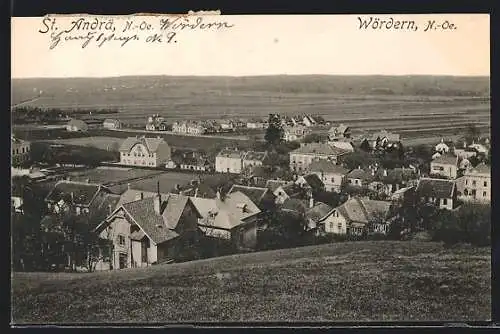 AK St. Andrä-Wördern /N.-Oe, Ortsansicht von einem Hügel aus