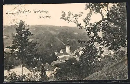 AK Weidling, Panoramablick vom Berg mit der Kirche