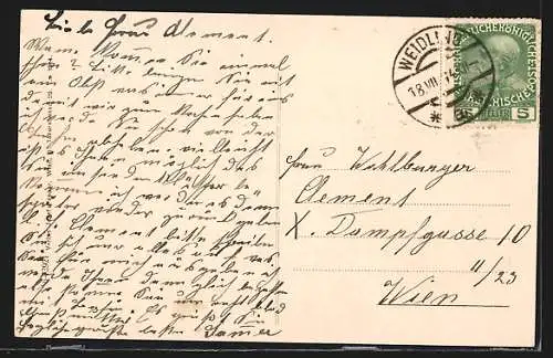 AK Weidling, Panoramablick vom Berg mit der Kirche