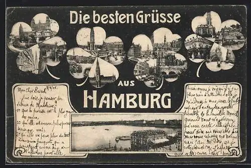 AK Hamburg, verschiedene Ansichten in Kleeblättern