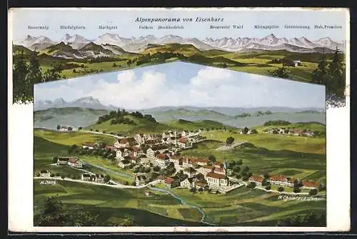 AK Eisenharz, Ortsansicht mit Alpenpanorama, Bauernalp, Falken, Mittagspitze