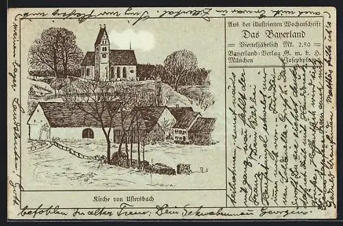 Künstler-AK Ustersbach, Ansicht der Kirche