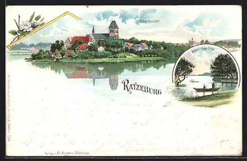 Lithographie Ratzeburg, Ortsansicht mit Demolirungs-Ecke