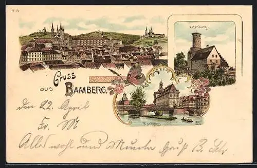 Lithographie Bamberg, Altenburg, Rathaus, Gesamtansicht