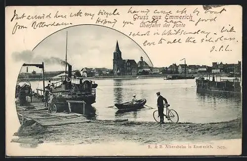 AK Emmerich, Dampfer bei der Überfahrt der Ponte