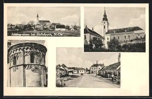 AK Grabern bei Hollabrunn, Schöngrabern, Kirche, Strassenpartie
