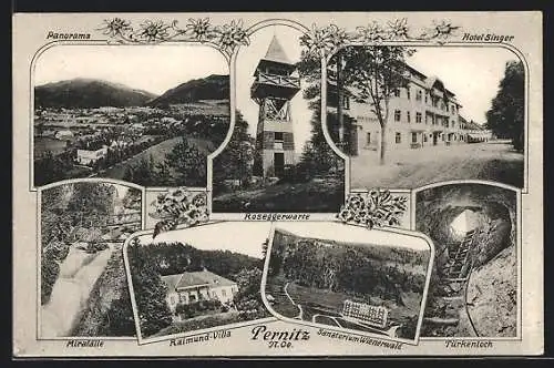 AK Pernitz, Sanatorium Wienerwald, Raimund-Villa, Roseggerwarte