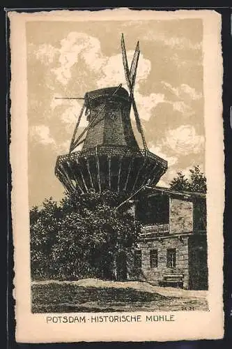 Künstler-AK Potsdam, Historische Windmühle