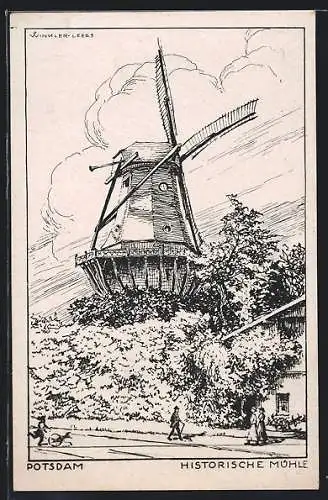 Künstler-AK Potsdam, Historische Mühle