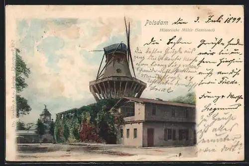 AK Potsdam, Historische Windmühle bei Sanssouci