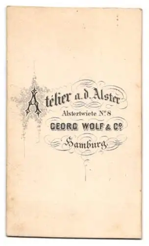 Fotografie Georg Wolf & Co., Hamburg, adrett gekleideter Herr im Anzug mit Sommerhut und Vollbart