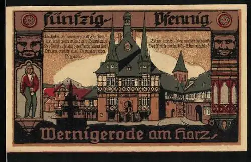 Notgeld Wernigerode am Harz 1920, 50 Pfennig, Ortspartie, Wappen