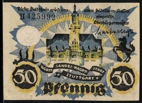 Notgeld Stuttgart 1921, 50 Pfennig, Rathaus