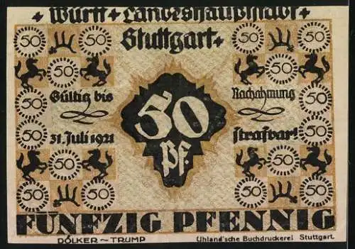 Notgeld Stuttgart 1921, 50 Pfennig, Rathaus