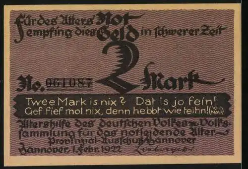 Notgeld Hannover 1922, 2 Mark, Lulu v. Strauss u. Torney